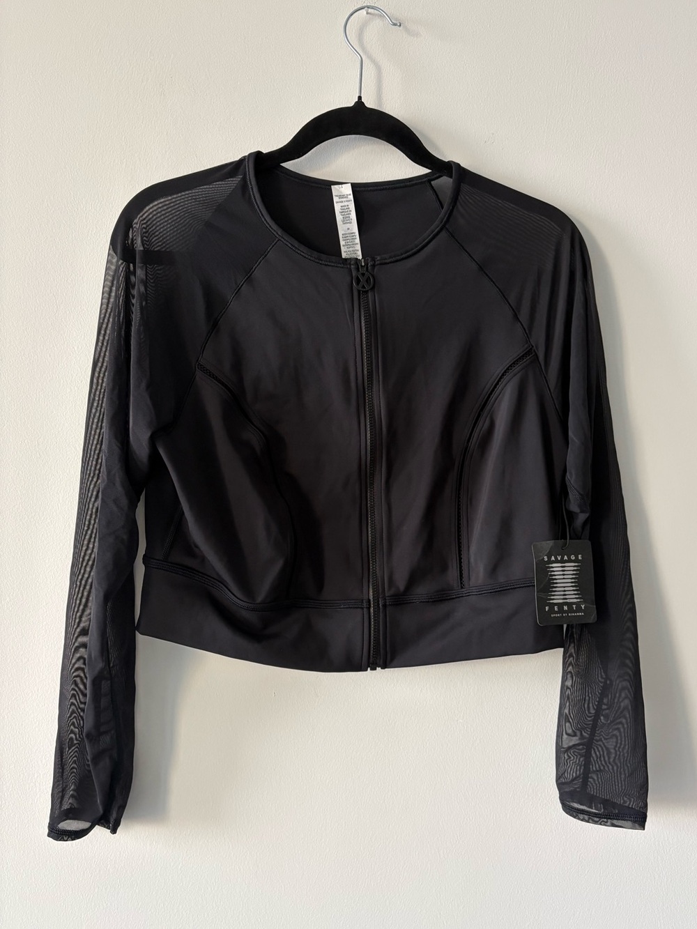 NWT Savage X Fenty Rihanna Black Sheer-Sleeve Full Zip Crop Athletic Jacket 2X
